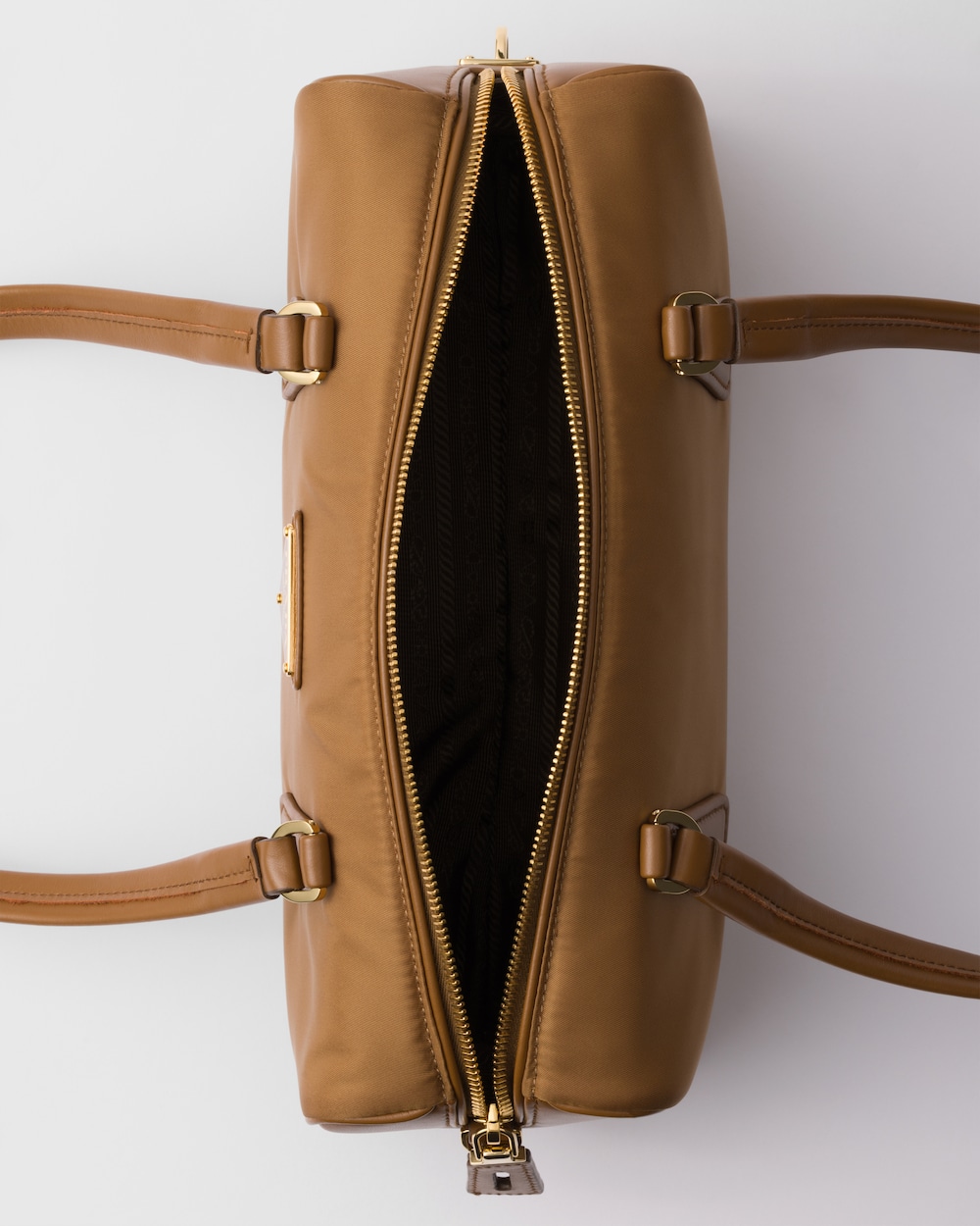 Re-Nylon and Leather Medium Top-Handle Bag With Padlock - Image 3